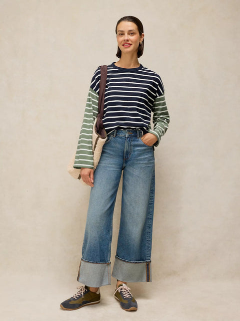 White Stuff Kim Stripe Navy Multi Long Sleeve Tee