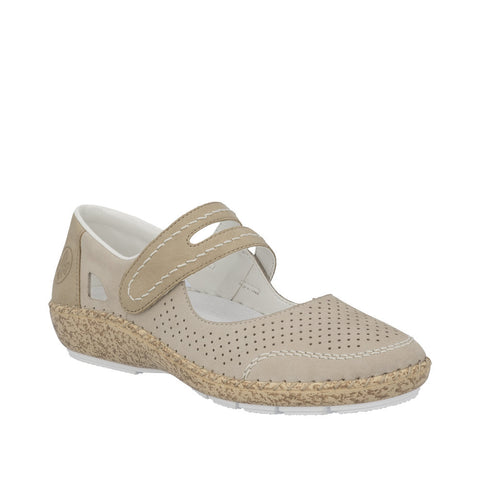 Rieker 44885-40 Beige Womens Casual Comfort Touch Fastening Leather Shoes