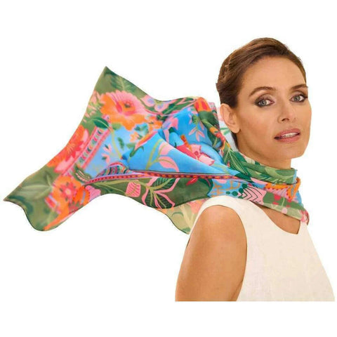Powder Cornflower Folky Floral Printed Scarf