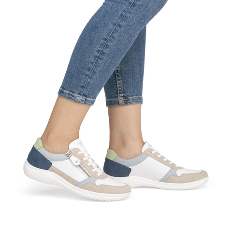 Remonte D1E06-81 Womens Blue Jeans Combi Leather Lace Up Trainers