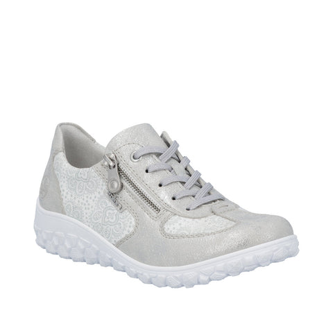 Rieker 59501-90 Silver Platinum Womens Casual Comfort Lace Up Zip Up Wide Fit Shoes