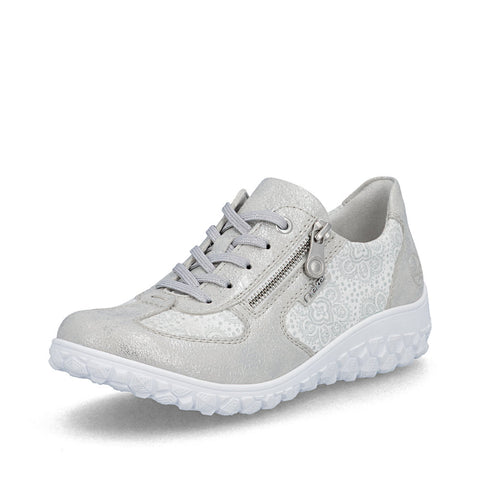 Rieker 59501-90 Silver Platinum Womens Casual Comfort Lace Up Zip Up Wide Fit Shoes