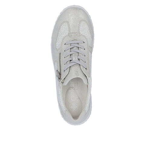 Rieker 59501-90 Silver Platinum Womens Casual Comfort Lace Up Zip Up Wide Fit Shoes