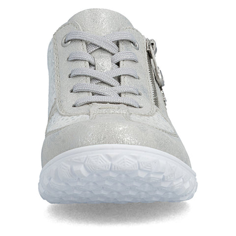 Rieker 59501-90 Silver Platinum Womens Casual Comfort Lace Up Zip Up Wide Fit Shoes