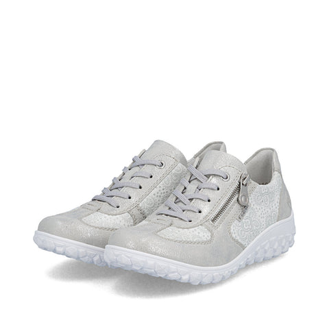 Rieker 59501-90 Silver Platinum Womens Casual Comfort Lace Up Zip Up Wide Fit Shoes