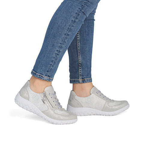 Rieker 59501-90 Silver Platinum Womens Casual Comfort Lace Up Zip Up Wide Fit Shoes