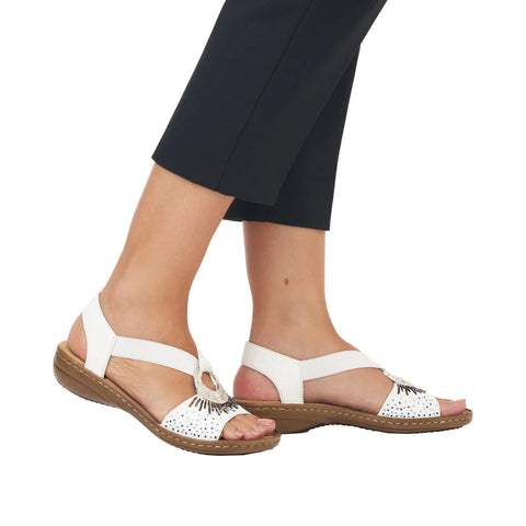 Rieker 60880-80 White Womens Slip On Sandals