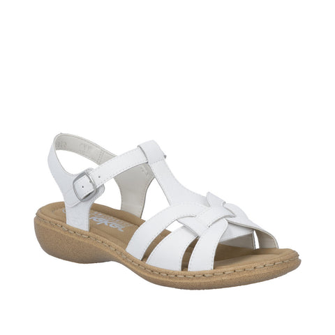Rieker 61853-80 White Womens Casual Comfort Slingback Leather Sandals