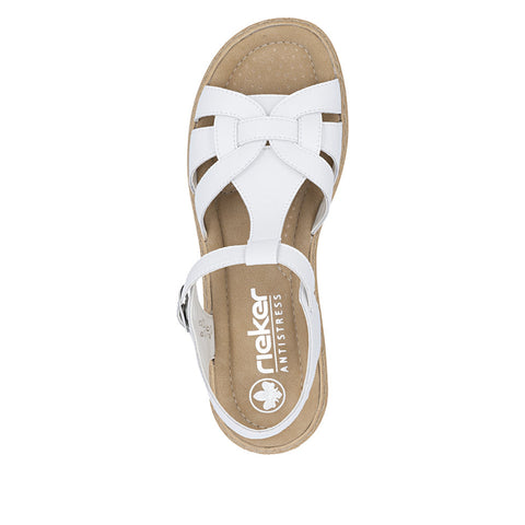Rieker 61853-80 White Womens Casual Comfort Slingback Leather Sandals
