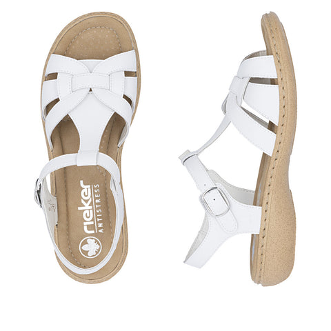 Rieker 61853-80 White Womens Casual Comfort Slingback Leather Sandals