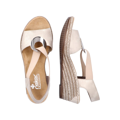 Rieker 624H6-60 Beige Womens Casual Comfort Slingback Wedge Sandals