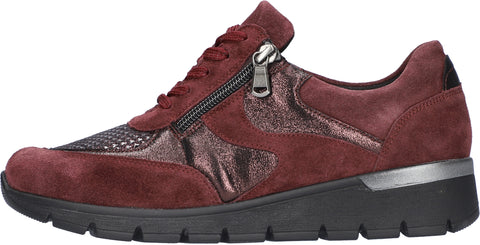 Waldlaufer 626K04 402 020 K-Ramona Gree Posterstretch Bordo Nuba Bordo Womens K Fitting Suede Lace Up Casual Trainers