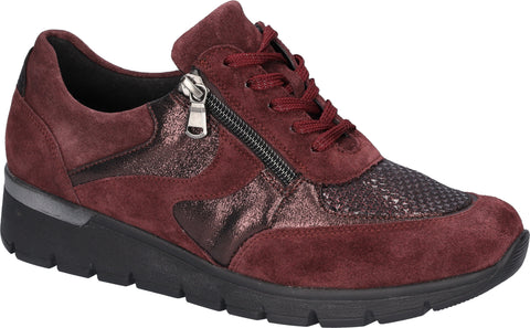 Waldlaufer 626K04 402 020 K-Ramona Gree Posterstretch Bordo Nuba Bordo Womens K Fitting Suede Lace Up Casual Trainers