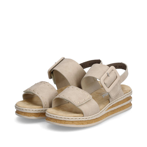 Rieker 62950-62 Nude Casual Comfort Slingback Platform Wedge Sandals