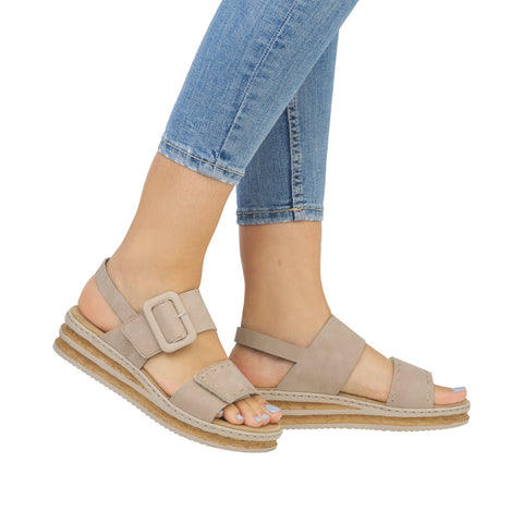 Rieker 62950-62 Nude Casual Comfort Slingback Platform Wedge Sandals