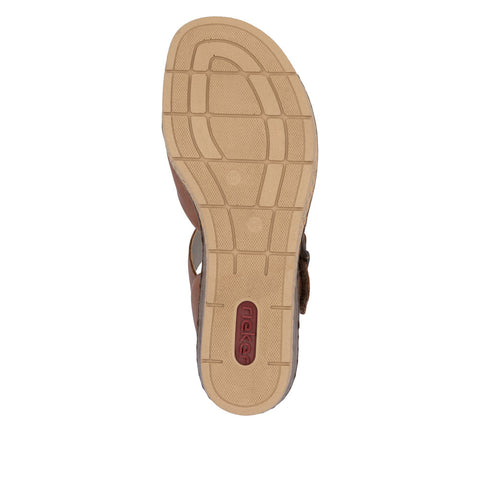 Rieker 63795-22 Cognac Womens Casual Comfort Faux Buckle Touch Fastening Wedge Sandals