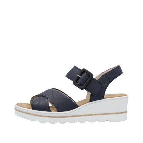 Rieker 67463-14 Navy Womens Casual Comfort Faux Buckle Touch Fastening Wedge Sandals