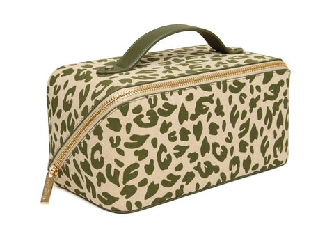 Alice Wheeler Train Case Olive Leopard