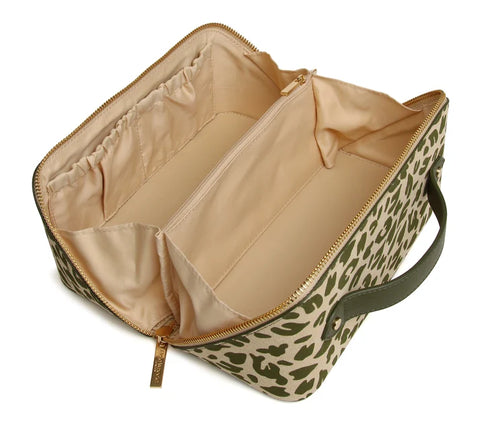 Alice Wheeler Train Case Olive Leopard