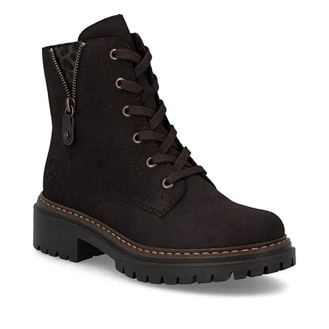 Rieker 72617-25 Brown Womens Casual Comfort Lace Up Zip Up Leather Ankle Boots