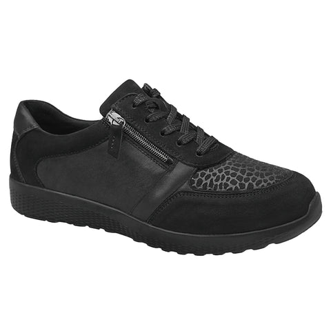 Waldlaufer 815M01 312 001 Womens M-IRA Black Nubuck/Stretch and Lace Up Zip Up Shoes