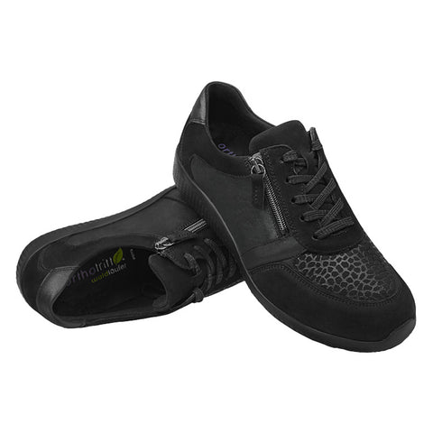 Waldlaufer 815M01 312 001 Womens M-IRA Black Nubuck/Stretch and Lace Up Zip Up Shoes