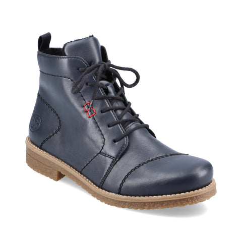 Rieker 73500-14 Blue Womens Casual Comfort Zip Up Leather Ankle Boots