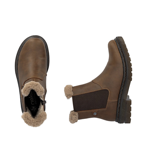 Rieker 78250-22 Brown Womens Warm Lining Casual Comfort Zip Up Leather Ankle Boots
