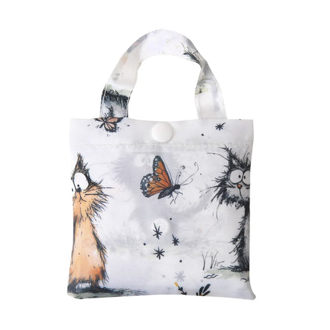 Eco Chic White Whimsy Cats Recycled Lightweight Foldable Reusable Shopping Bag