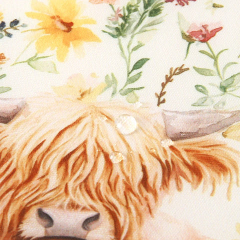 Eco Chic Beige Floral Highland Cow Recycled Lightweight Foldable Reusable Shopping Bag
