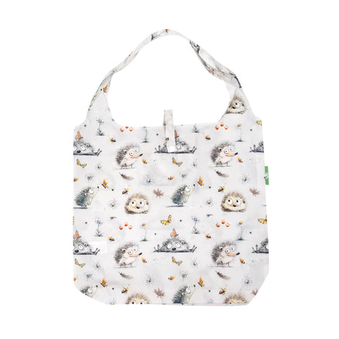 Eco Chic Beige Whimsy Hedgehogs Recycled Lightweight Foldable Reusable Shopping Bag