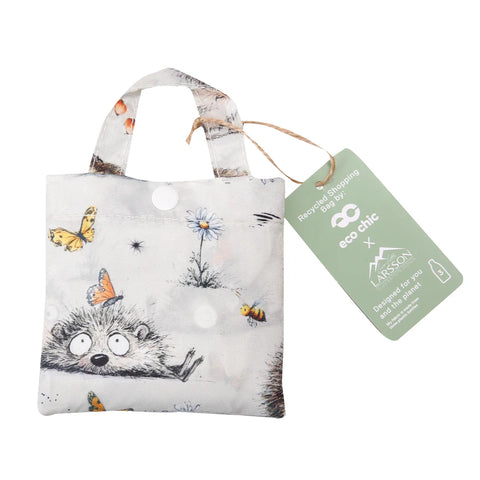 Eco Chic Beige Whimsy Hedgehogs Recycled Lightweight Foldable Reusable Shopping Bag