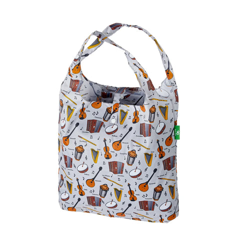 Eco Chic Grey Music Recycled Lightweight Foldable Reusable Shopping Bag