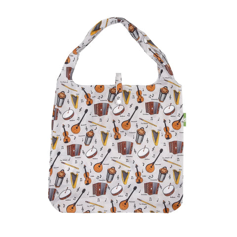 Eco Chic Grey Music Recycled Lightweight Foldable Reusable Shopping Bag