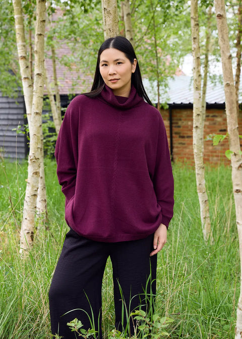 Dreams AA0167 Merlot Cashmere Like Mini Cable Roll Neck Jumper