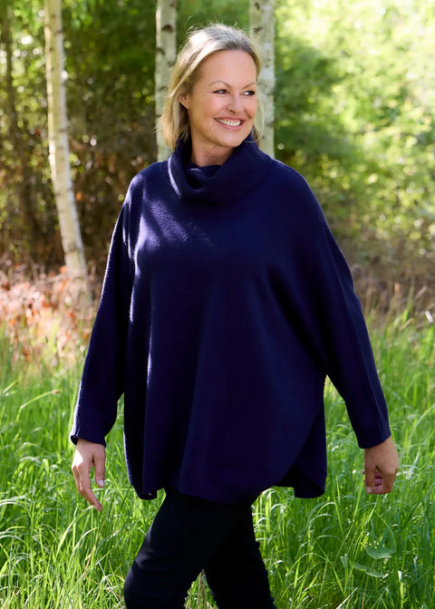 Dreams AA0167 Navy Cashmere Like Mini Cable Roll Neck Jumper