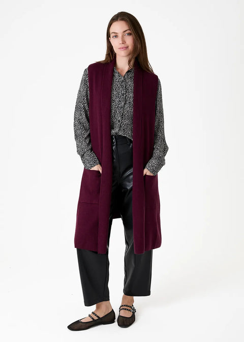 Dreams AA0345 Merlot Cashmere Like Doubleknit Roll Collar Gilet
