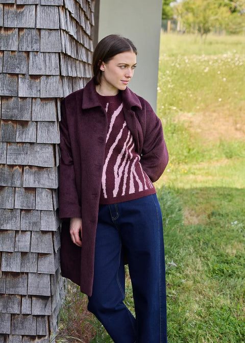 Dreams AA0539 Merlot Alpaca Blend Drop Shoulder Collar Coat