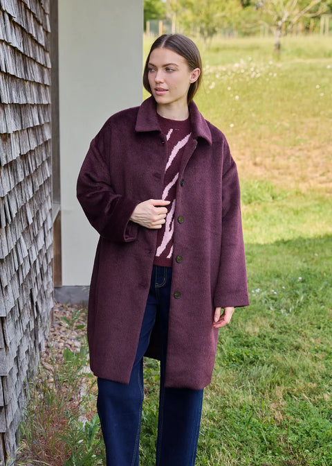 Dreams AA0539 Merlot Alpaca Blend Drop Shoulder Collar Coat