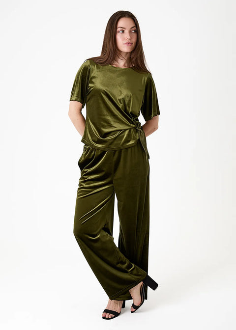 Dreams Womens AA0586 Forest Velvet Side Tie Short Sleeve Top