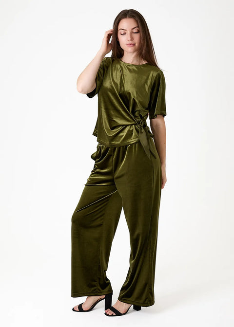Dreams Womens AA0586 Forest Velvet Side Tie Short Sleeve Top