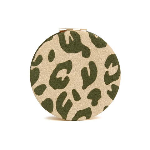 Alice Wheeler Round Compact Mirror Olive Leopard