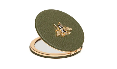 Alice Wheeler Round Compact Mirror Olive