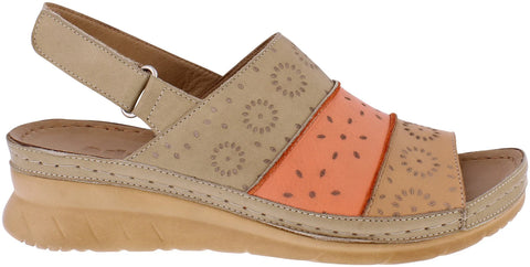 Adesso Aspen Orange Toffee Womens Leather Touch Fastening Heel Strap Sandals