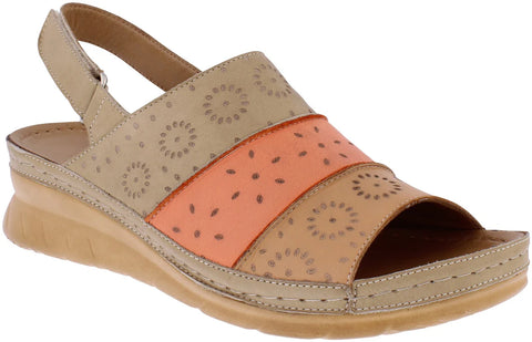 Adesso Aspen Orange Toffee Womens Leather Touch Fastening Heel Strap Sandals