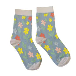 Jess And Lou Denim Dainty Daisy Print Bamboo Socks - Soft, Cozy And Eco-Friendly Comfort For Every Step