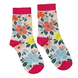 Jess And Lou Pink Flourishing Floral Print Bamboo Socks - Soft, Cozy And Eco-Friendly Comfort For Every Step
