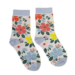 Jess And Lou Blue Flourishing Floral Print Bamboo Socks - Soft, Cozy And Eco-Friendly Comfort For Every Step