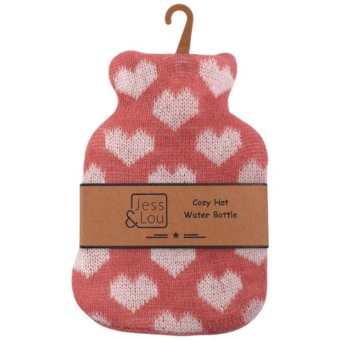 Jess And Lou Pink & White Hearts Mini Hot Water Bottle