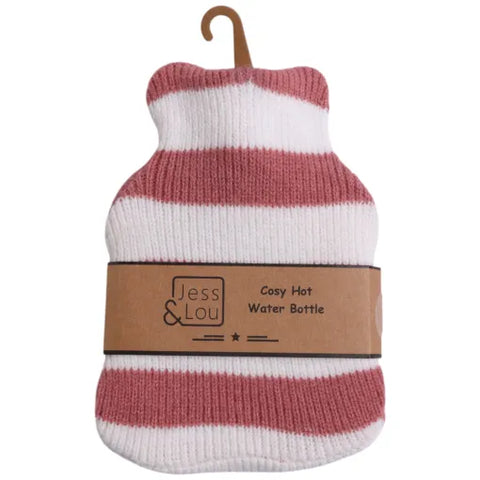 Jess And Lou Pink & White Stripe Mini Hot Water Bottle